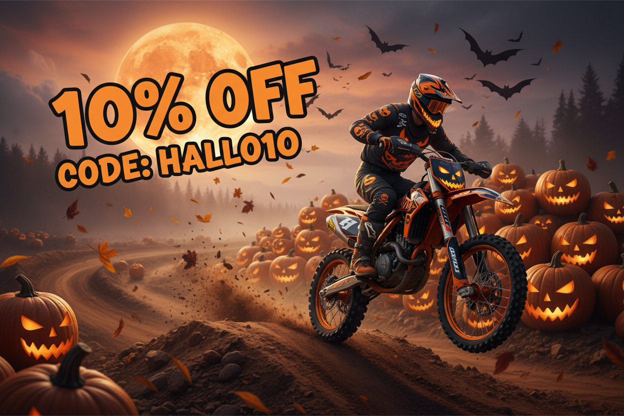 halloween motocross rider. Number plate 666. Discount offer 10%. Use code HALLO10