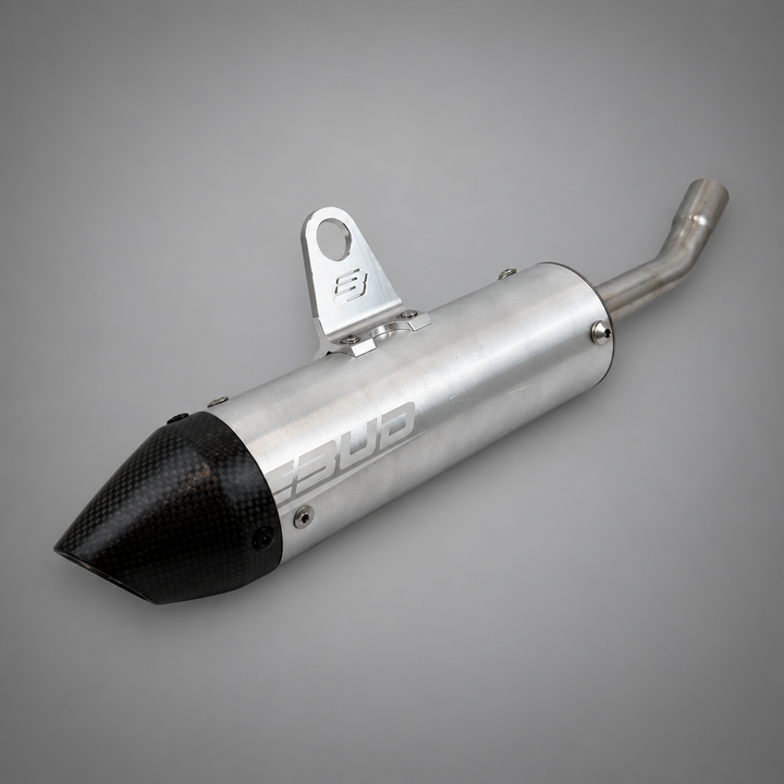 Ponteira de escape BUD Racing Rafale YZ 125 com fundo cinzento
